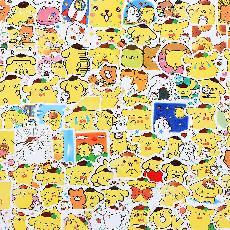 Sanrio Top Characters Stickers 100 Pcs Set, Pompompurin