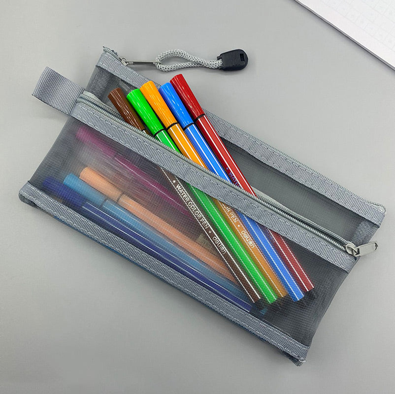 Transparent Mesh Single / Double Zipper Pencil Case