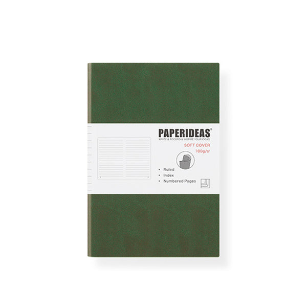 PAPERIDEAS A5 Soft Cover Journal Notebook (Dot/Grid/Lined/Blank), Olive Green / Dotted