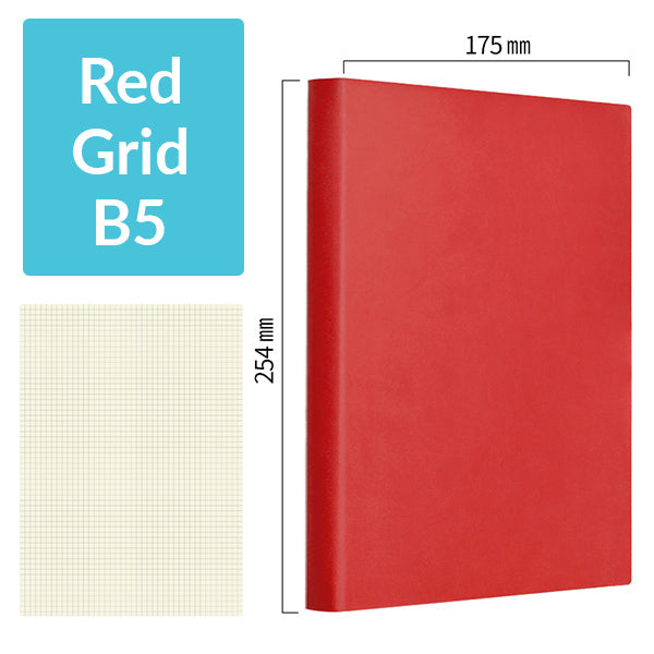 B5 256 Pages Soft Cover Journal Notebook (Cornell/Grid/Line/Blank), Red / Grid