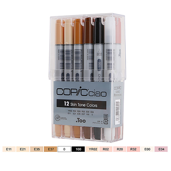 Copic Ciao Markers 12 Colors Set, 12 Skin Tone Colors