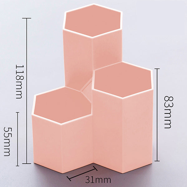 Hexagon Pencil Pot Holder, Pink / Three