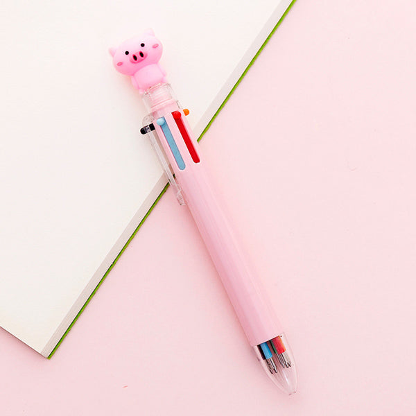 Kawaii Multicolor Ballpoint Pens 6-in-1, 🐷 Pig / Pink
