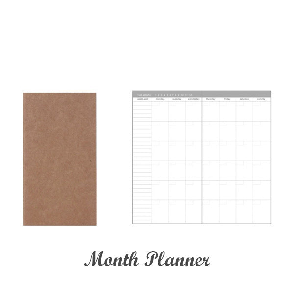Kraft Paper Travel Planner Notebook Dotted Lined Grid Blank, Month Planner