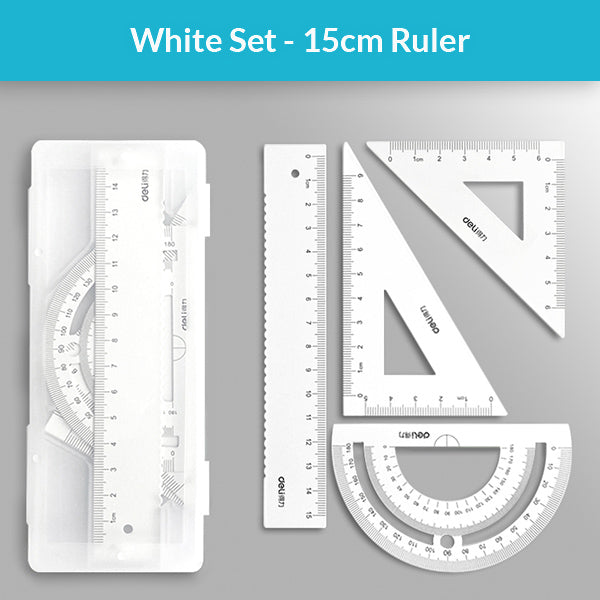 Math Geometry Rulers Set with Protractor, Triangle Ruler, White / 15cm