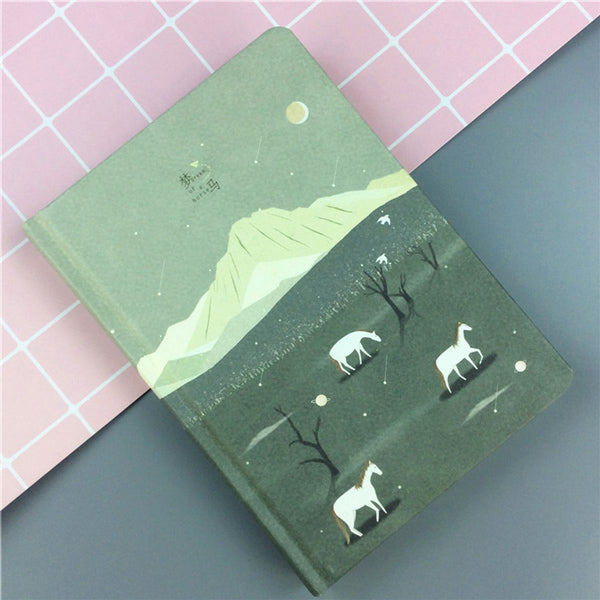 Pastel Color Illustration Thick Page Personal Journal Notebook, 🐴Horse (Green)