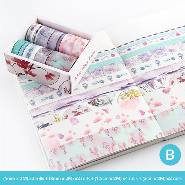 Pastel Watercolor Washi Tape Box Pack, B. Season Flowers