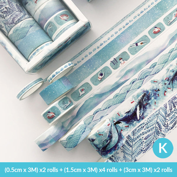 Pastel Watercolor Washi Tape Box Pack, K. Deep Blue Whale
