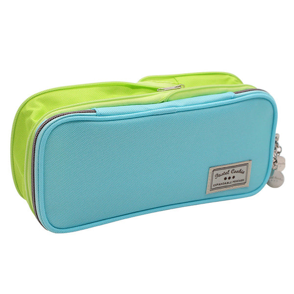 Pastel Zippered Large Foldable Pencil Case, Blue and Green