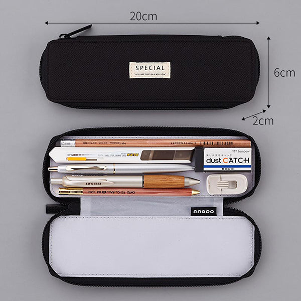 Pastel Zippered Simplest Slim Pencil Case, Black