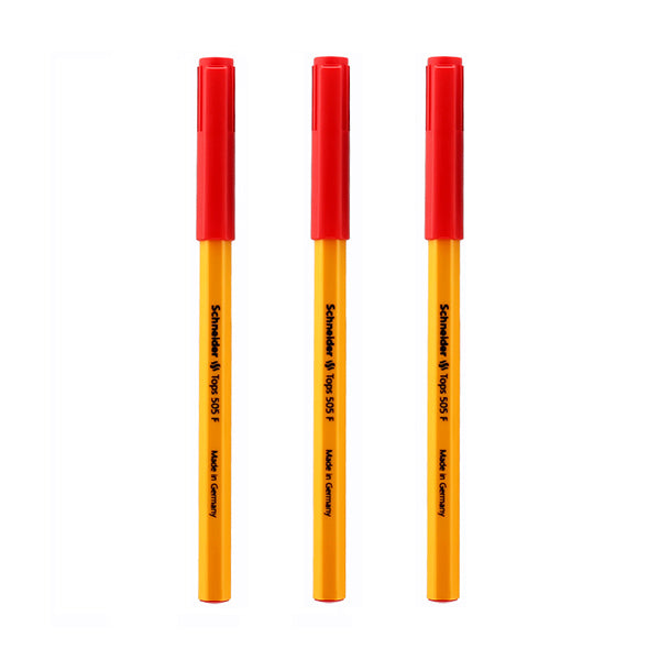 Schneider Tops 505 F, 0.5mm Ballpoint Pen with Clip Cap Pack, Red