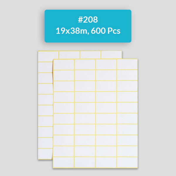 Self Adhesive Sticky White Labels 15 Sheets A5 Pack, #208,19x38mm