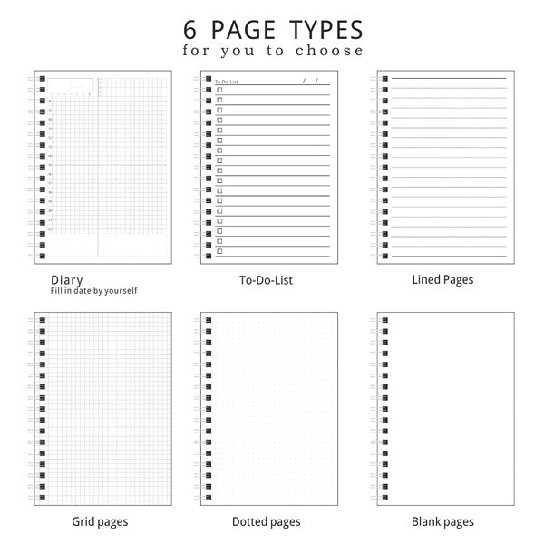 Spiral Bound Notebook Dotted Lined Grid A6/A5/B5