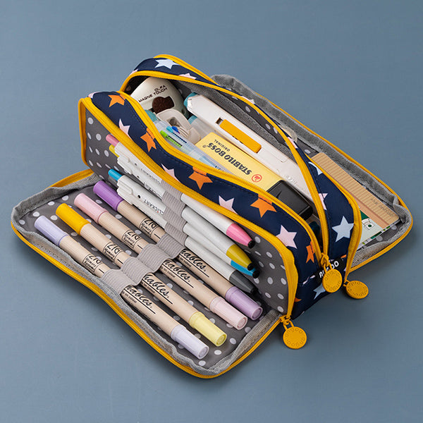 Triple Zipper Canvas Pencil Case, Star (NEW)