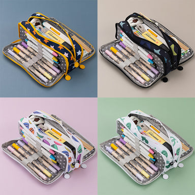 Triple Zipper Canvas Pencil Case