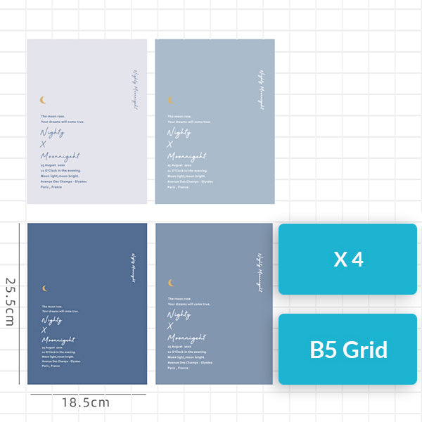 Nighty x Moonnigeht A5/B5 Notebook (Grid/Line) Pack, Grid / B5 / 4