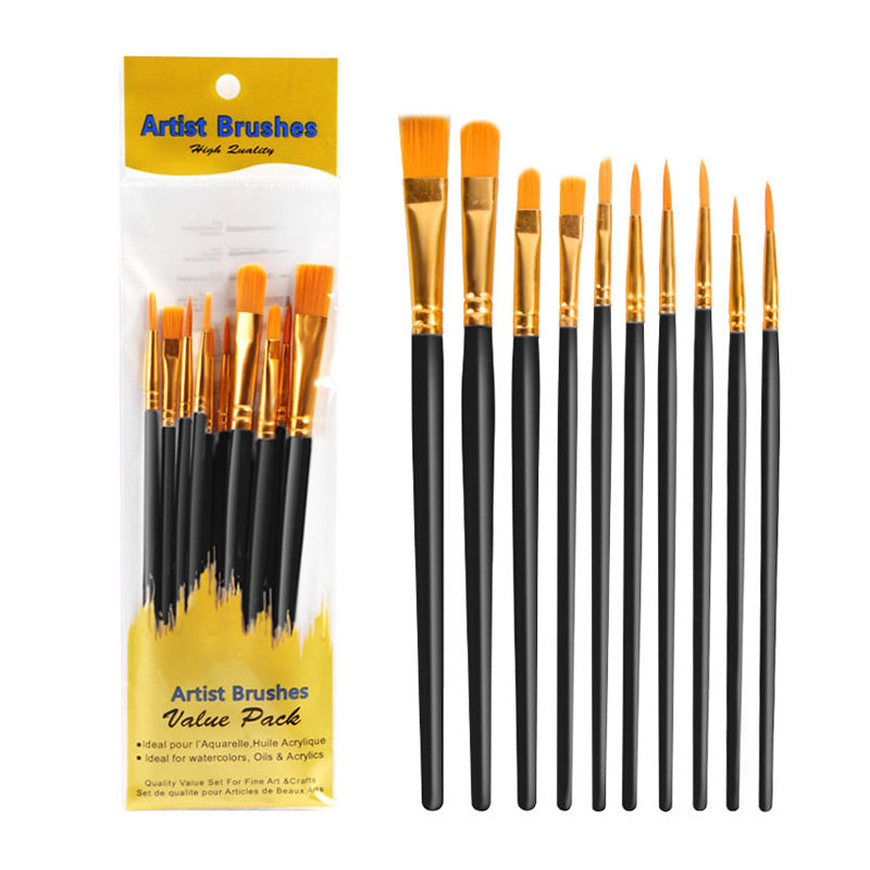 Artist Paint Brush Set for Acrylic Watercolor Oil Painting [10pcs Bundle] Black