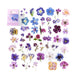 Mountain Curtain purple and blue flower stickers for journals spread beside their lilac hang-tab card box