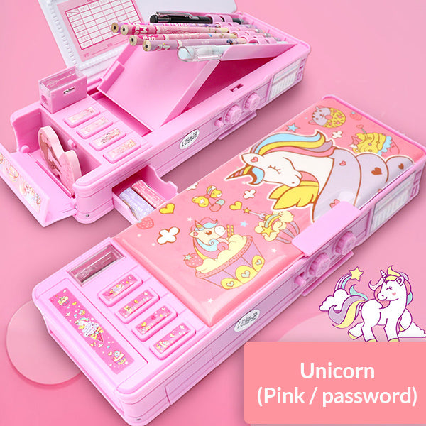 Cartoon Magnetic Pencil Case, Unicorn 2 / Password / Pink