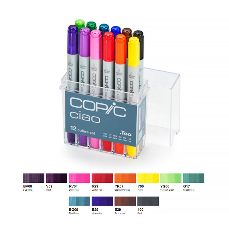 Copic Ciao Markers 12 Colors Set, 12 Common Colors