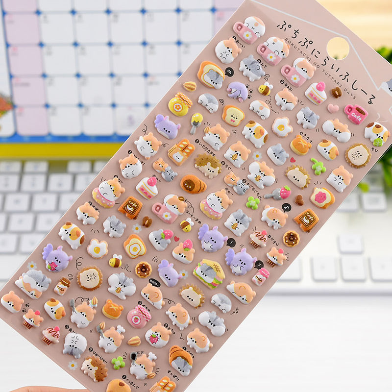 Cute Mini Animal Puffy 3D Stricker, C, Sticker