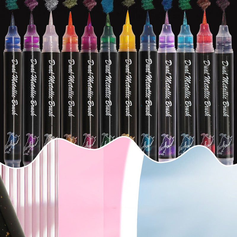 Dual Metallic Glittering Brush Pen [Single or 12-Pack]
