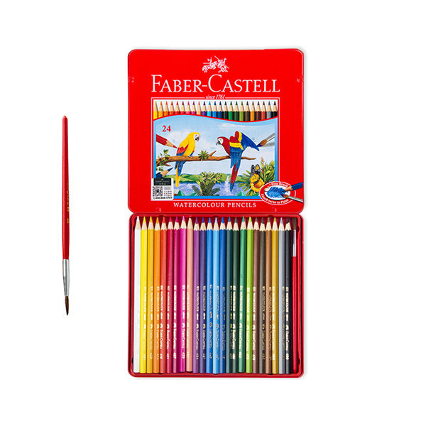 Faber-Castell Watercolor Pencil Parrot Tin Case Set 24/36/48/60/72 Colors, 24 Colors Set
