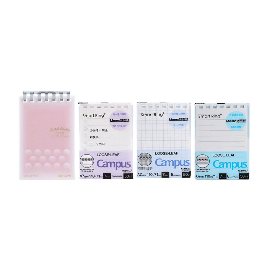 Four A7 memo refill styles compared: grid, lined, blank, and to-do layouts