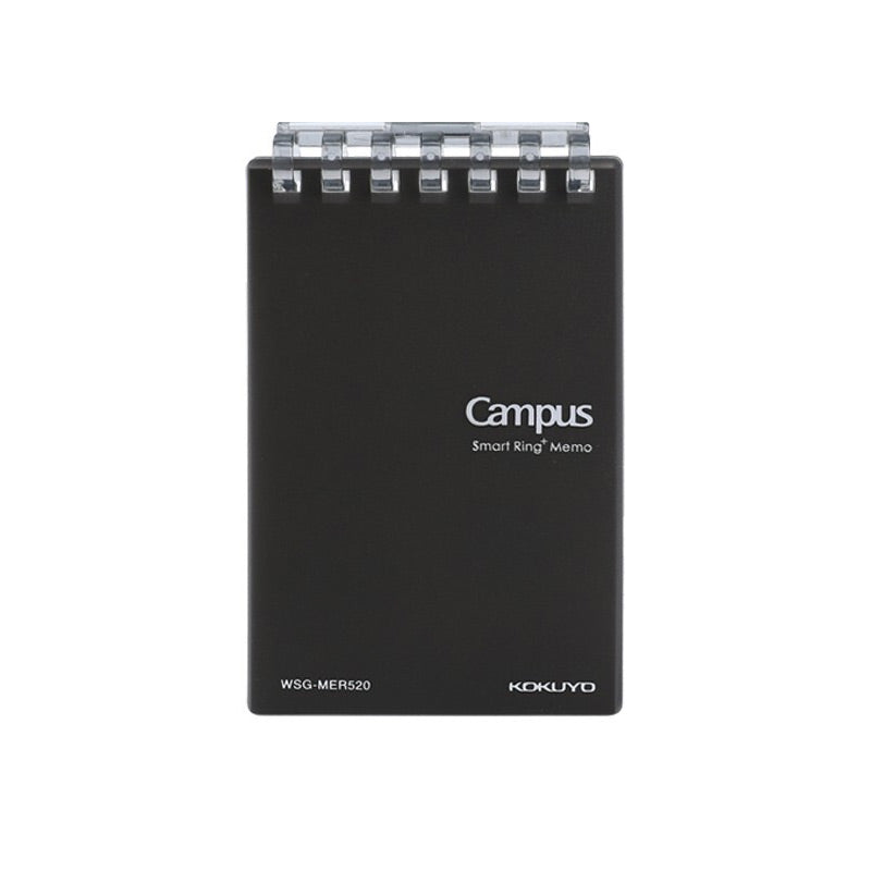 Black A7 loose-leaf memo pad with matte cover and press-open ring spine