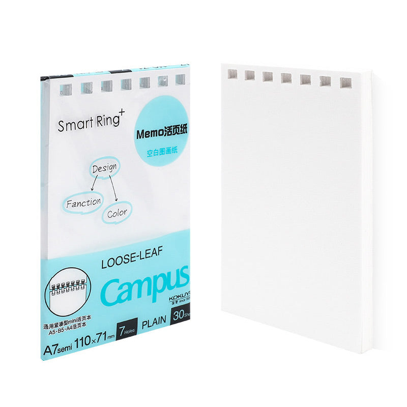 A7 loose-leaf refill pack with blank plain paper, 30 sheets, seven-hole punch