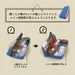 Blue tray pen case shown in two steps, the small-item flap sliding back to reveal the main compartment of pens and scissors