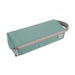 Light blue tray pen case with grey zipper tape, a silver zipper pull and a looped carry handle on a white background
