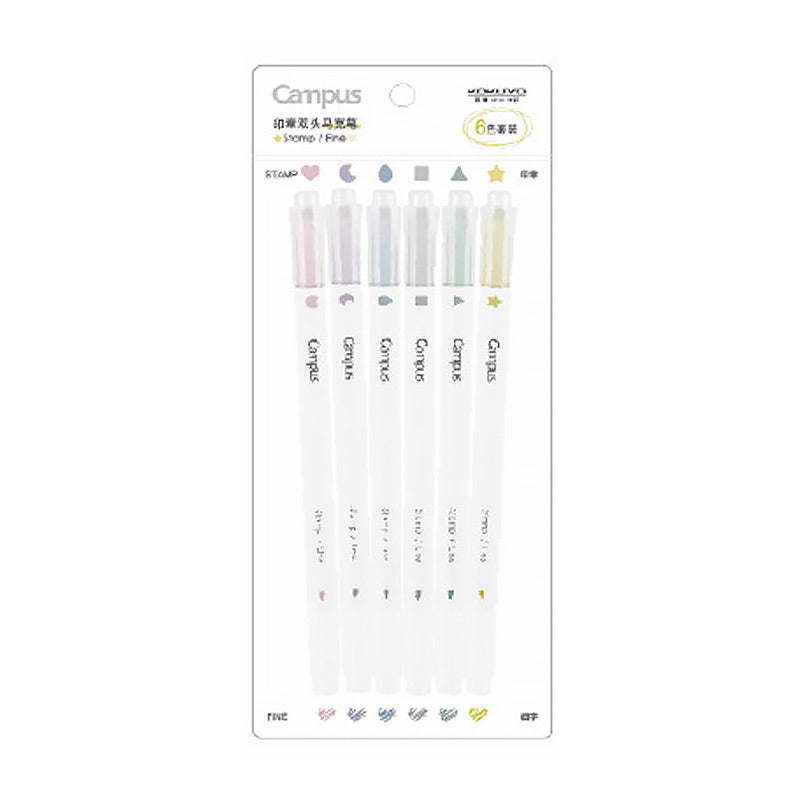 KOKUYO Campus Dual Tip Stamp Line Marker [6-Colors Set]
