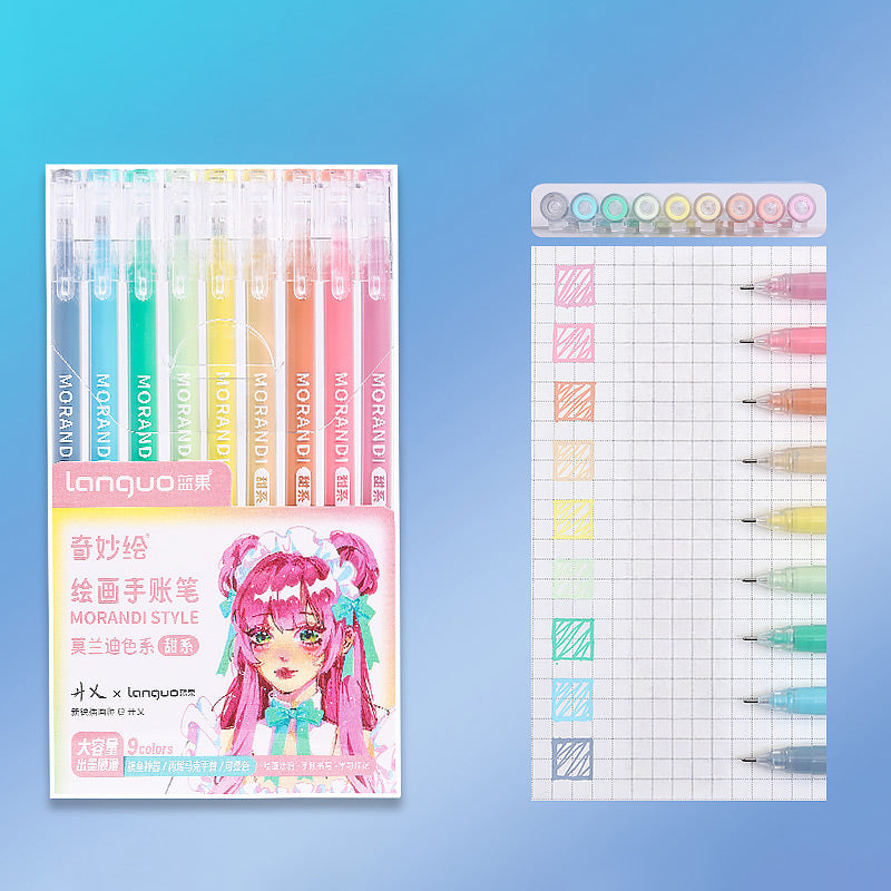 Languo Morandi Multiple Color 0.5mm Gel Pen 6 / 9 Pcs Set, Pastel, Gel Pen
