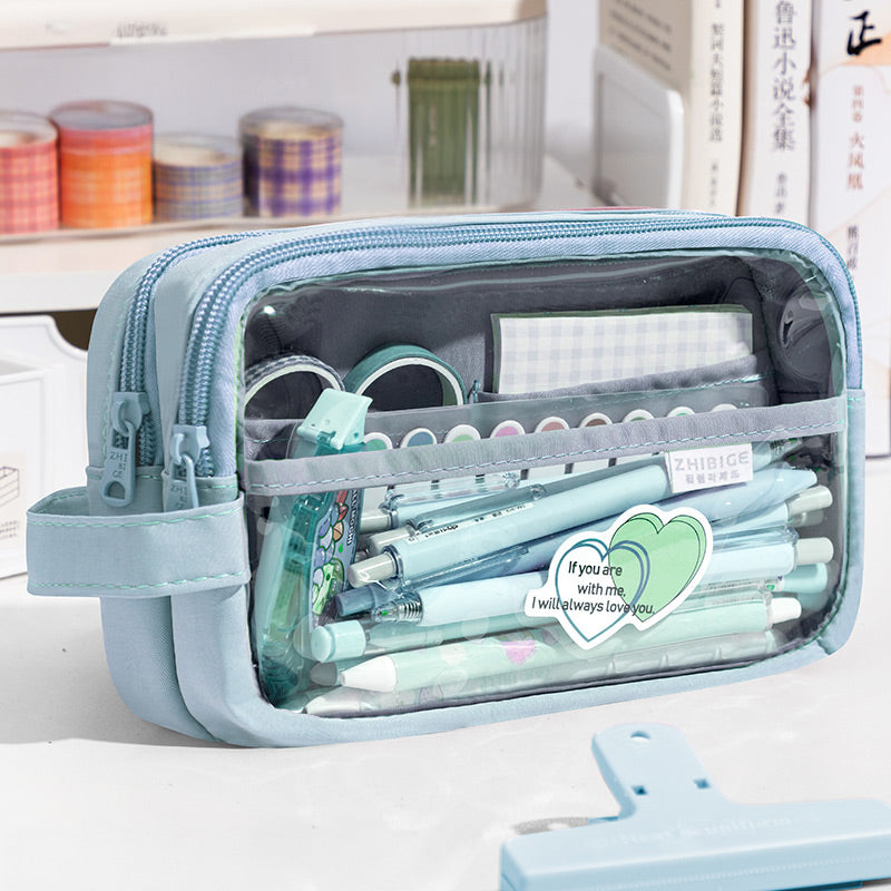 Raymay Double Zipper Color Pencil Case Large Blue FY279A