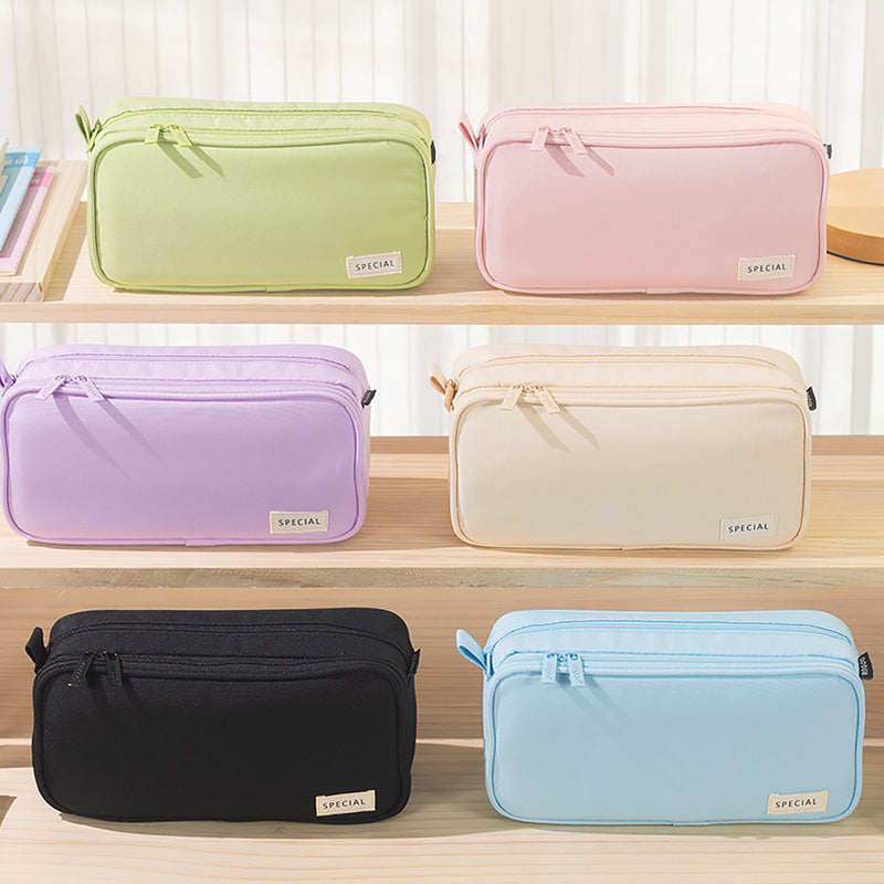Large Flip Drawer Double Sided Zipper Rectangular Pencil Case — A