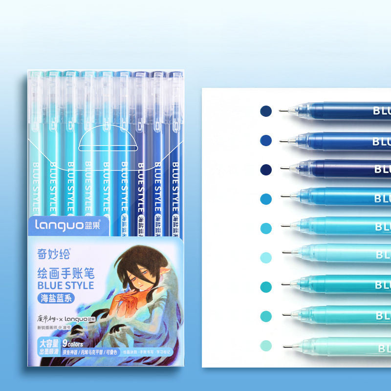 Languo Morandi Multiple Color 0.5mm Gel Pen 6 / 9 Pcs Set, Blue, Gel Pen