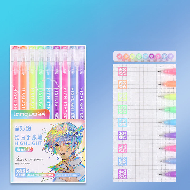 Languo Morandi Multiple Color 0.5mm Gel Pen 6 / 9 Pcs Set, Highlight, Gel Pen