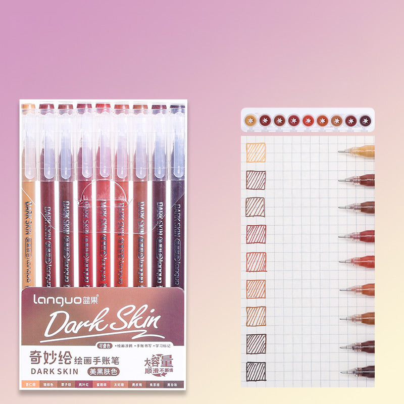 Languo Morandi Multiple Color 0.5mm Gel Pen 6 / 9 Pcs Set, Dark Skin (New), Gel Pen