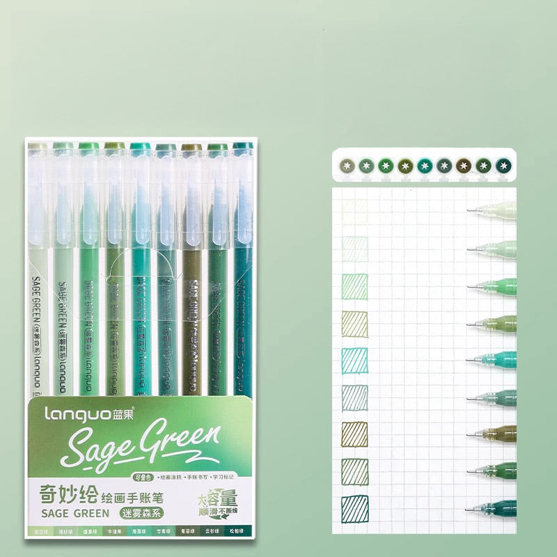 Languo Morandi Multiple Color 0.5mm Gel Pen 6 / 9 Pcs Set, Sage Green (New), Gel Pen