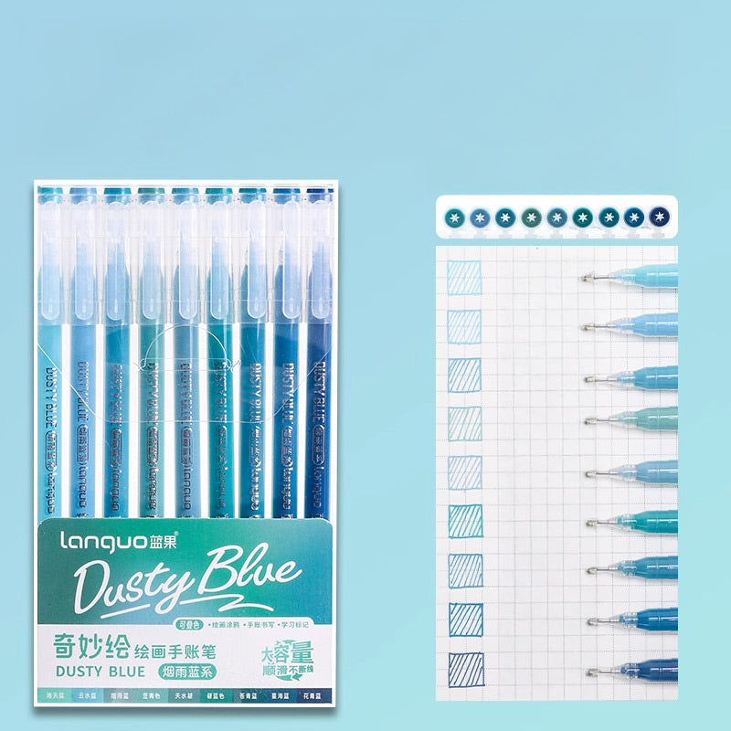 Languo Morandi Multiple Color 0.5mm Gel Pen 6 / 9 Pcs Set, Dusty Blue (New), Gel Pen