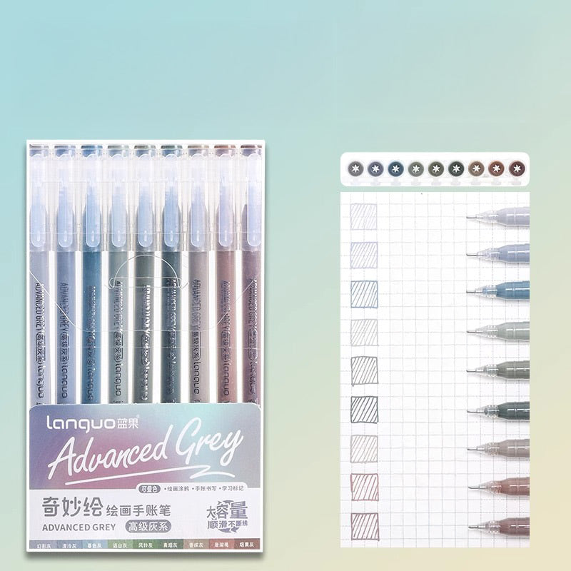 Languo Morandi Multiple Color 0.5mm Gel Pen 6 / 9 Pcs Set, Advance Grey (New), Gel Pen