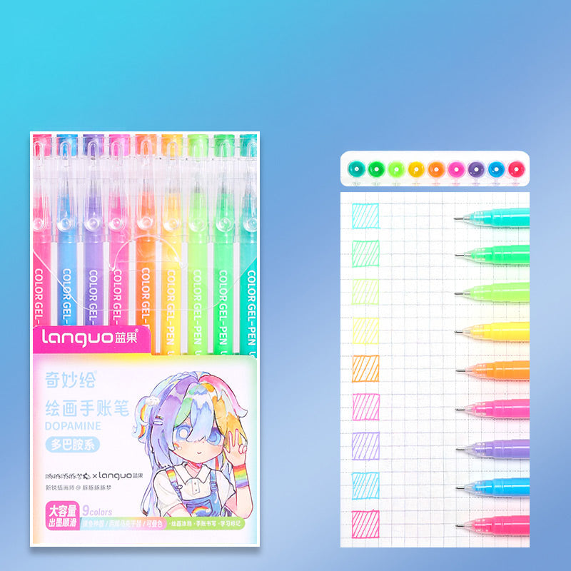 Languo Morandi Multiple Color 0.5mm Gel Pen 6 / 9 Pcs Set, Dopamine (New), Gel Pen