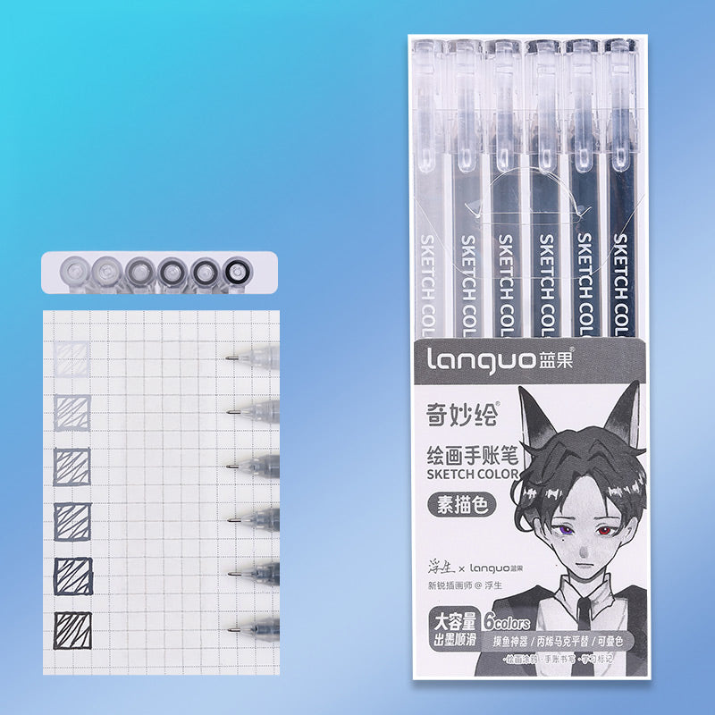 Languo Morandi Multiple Color 0.5mm Gel Pen 6 / 9 Pcs Set, Sketch, Gel Pen
