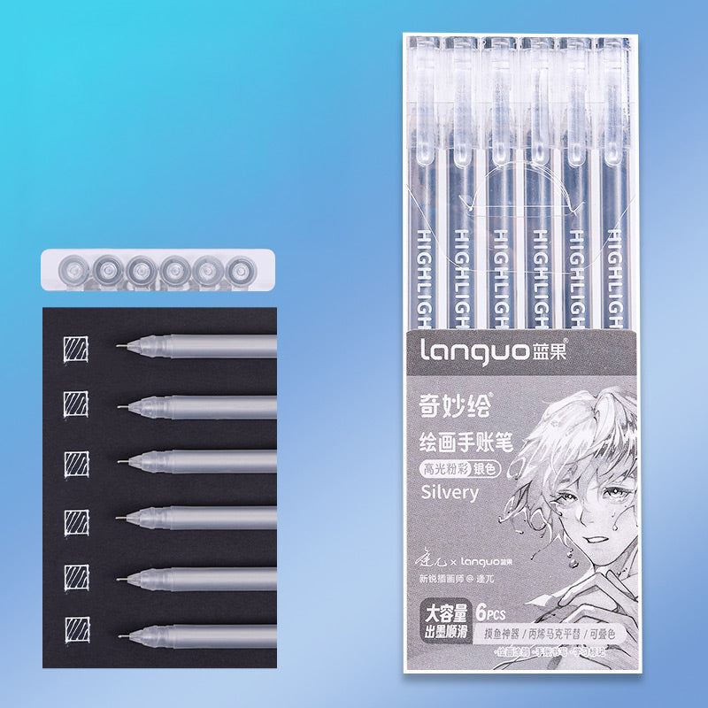 Languo Morandi Multiple Color 0.5mm Gel Pen 6 / 9 Pcs Set, Silvery, Gel Pen