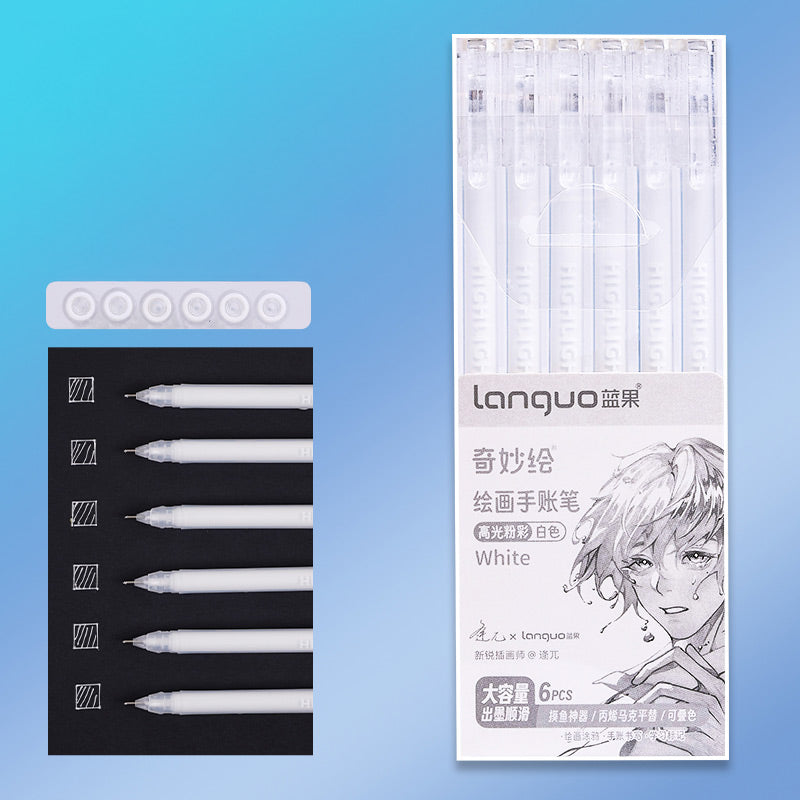 Languo Morandi Multiple Color 0.5mm Gel Pen 6 / 9 Pcs Set, White, Gel Pen