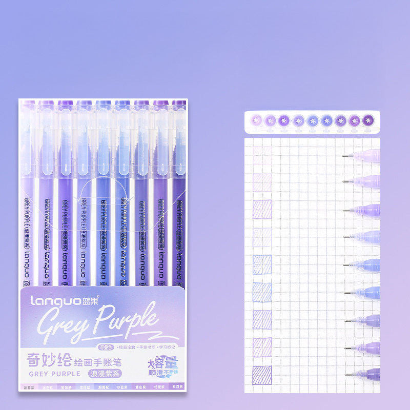 Languo Morandi Multiple Color 0.5mm Gel Pen 6 / 9 Pcs Set, Grey Purple (New)