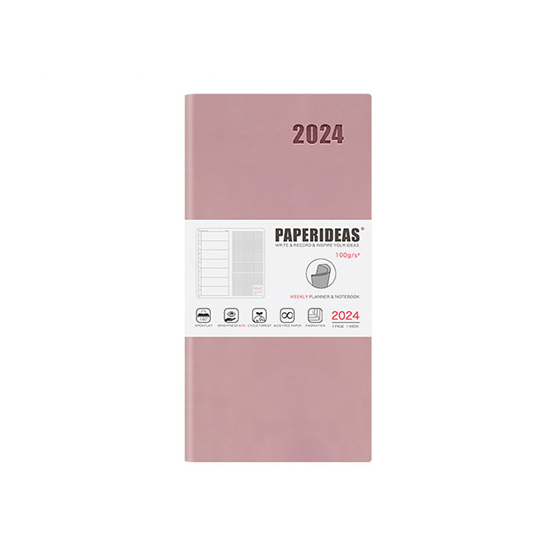 PAPERIDEAS 2024 48K Softcover Weekly Planner Notebook, Dark Pink