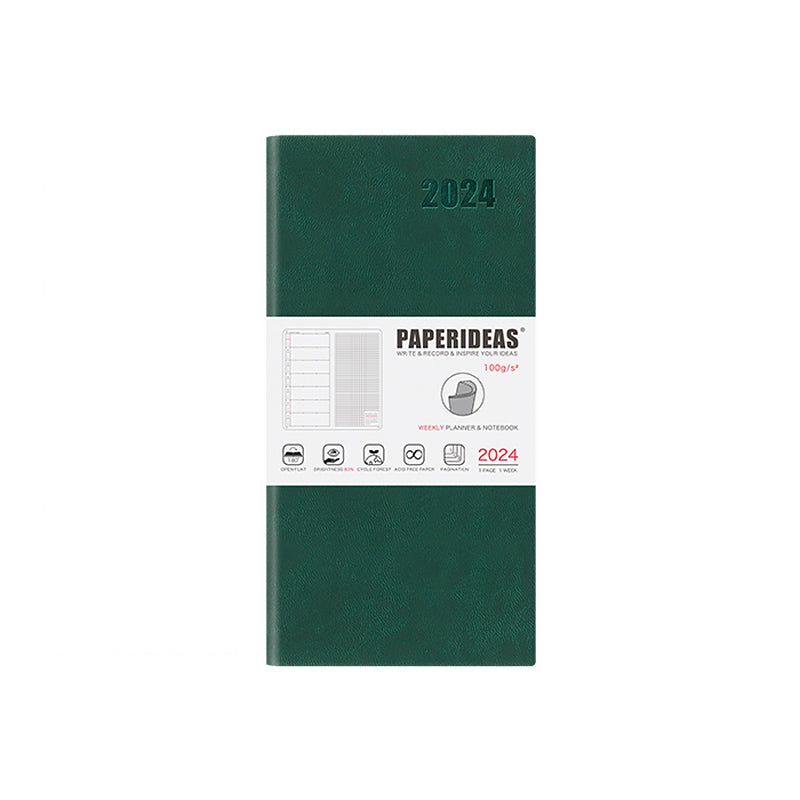 PAPERIDEAS 2024 48K Softcover Weekly Planner Notebook, Dark Green