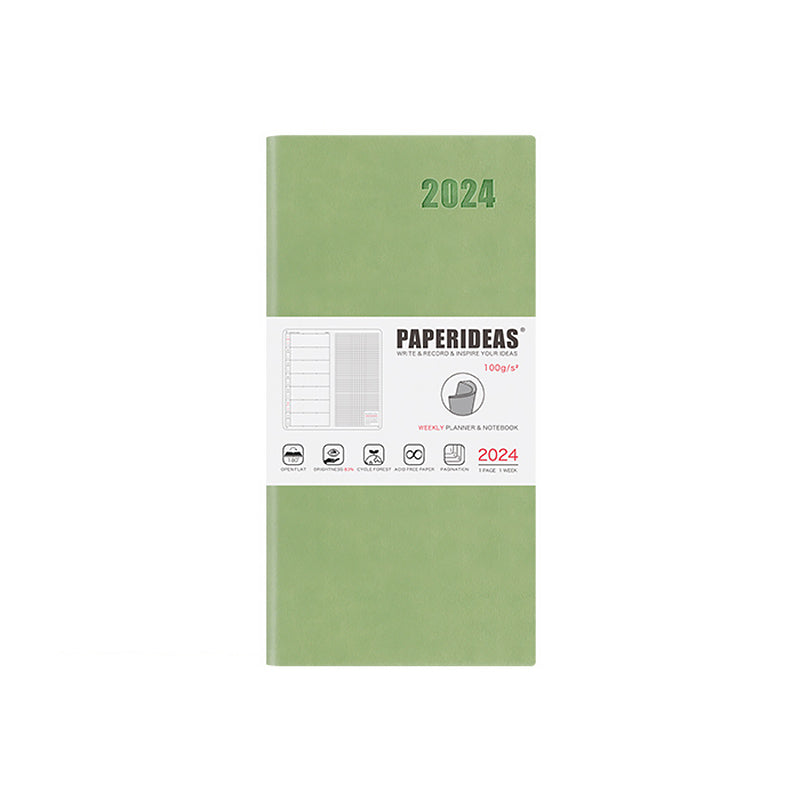 PAPERIDEAS 2024 48K Softcover Weekly Planner Notebook, Avocado Green